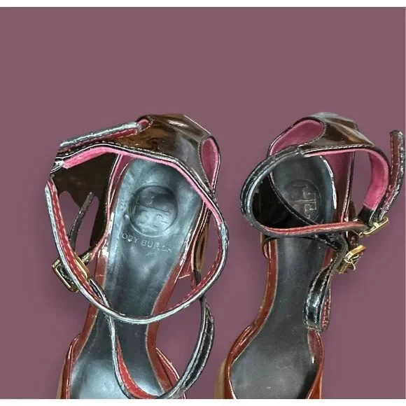 Tory Burch Burgundy Patent Leather Heels Sz 8.5M - Picture 3 of 8